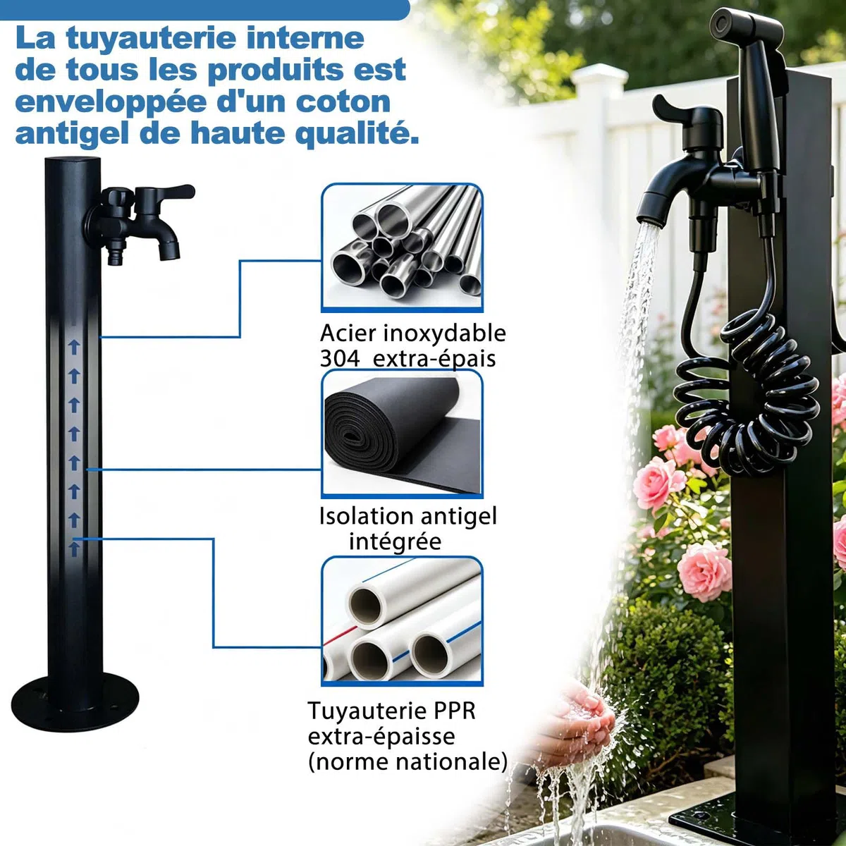 Colonne D'eau Extérieure En Acier Inoxydable, Robinet Exterieur Jardin, Distributeur D'eau En Acier Inoxydable,Générique Colonne A Eau,En Acier Inoxydable 304,Pour Irrigation Et Lavage