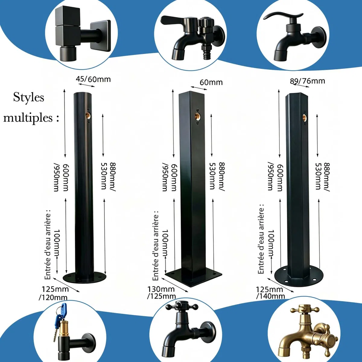 Colonne D'eau Extérieure En Acier Inoxydable, Robinet Exterieur Jardin, Distributeur D'eau En Acier Inoxydable,Générique Colonne A Eau,En Acier Inoxydable 304,Pour Irrigation Et Lavage