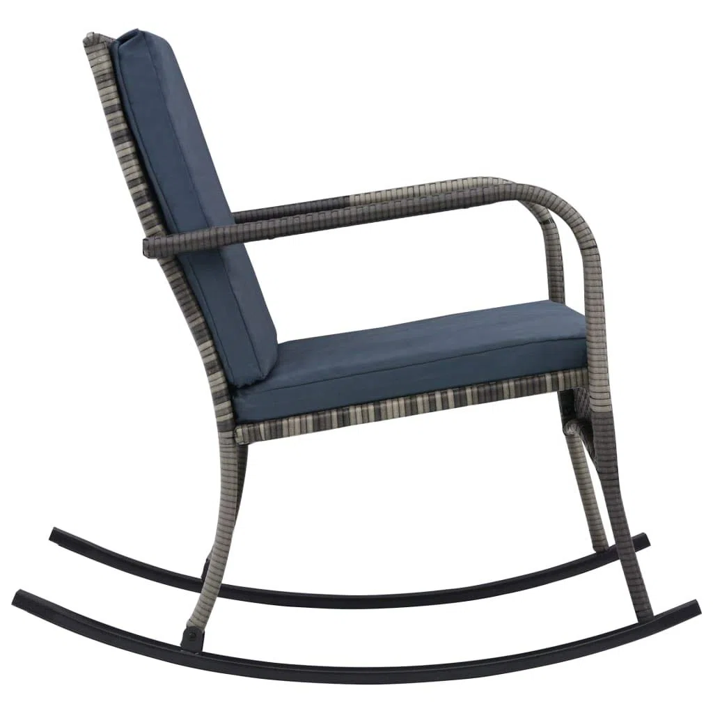 Chaise à Bascule de Jardin en Résine Tressée Anthracite - Fauteuil Rocking Chair Ergonomique avec Cadre en Acier et 2 Coussins Épais Amovibles Lavables pour Salon et Patio, 64x101x91 cm