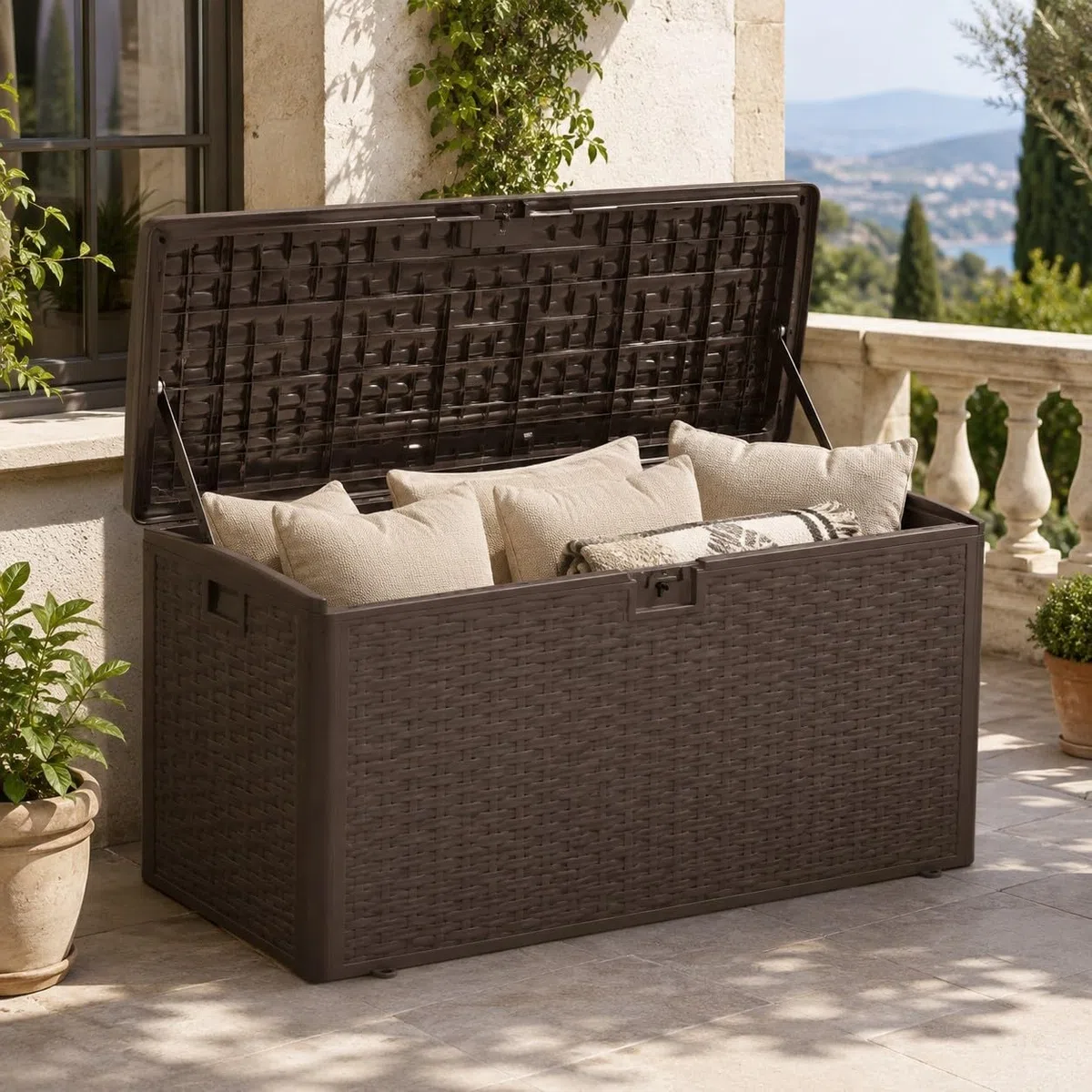 Coffre de Rangement Extérieur 73 Gallons Style Rotin