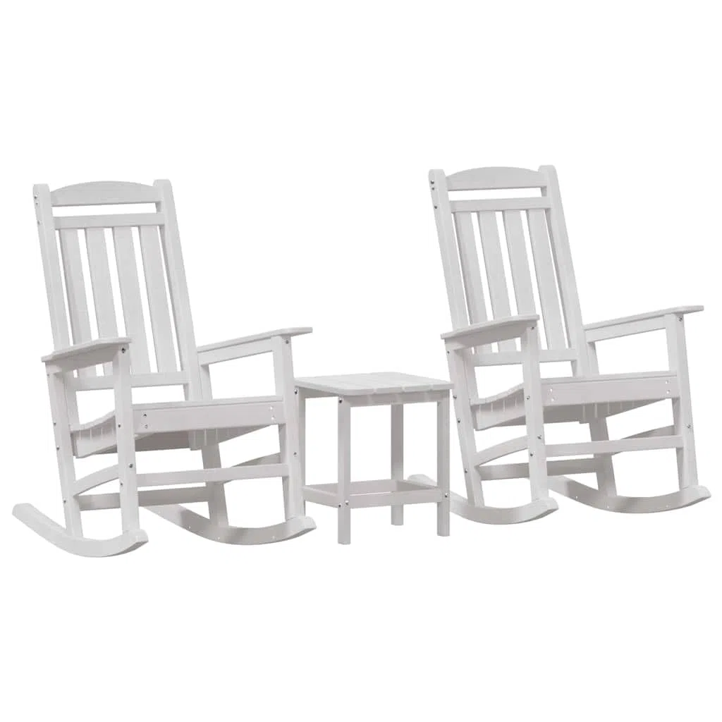 Lot de 2 Chaises à Bascule de Jardin en Polyéthylène Blanc, Rocking Chair Extérieur au Design Moderne et Minimaliste pour Terrasse, Patio et Balcon, Fauteuil de Détente, 92x70x108cm
