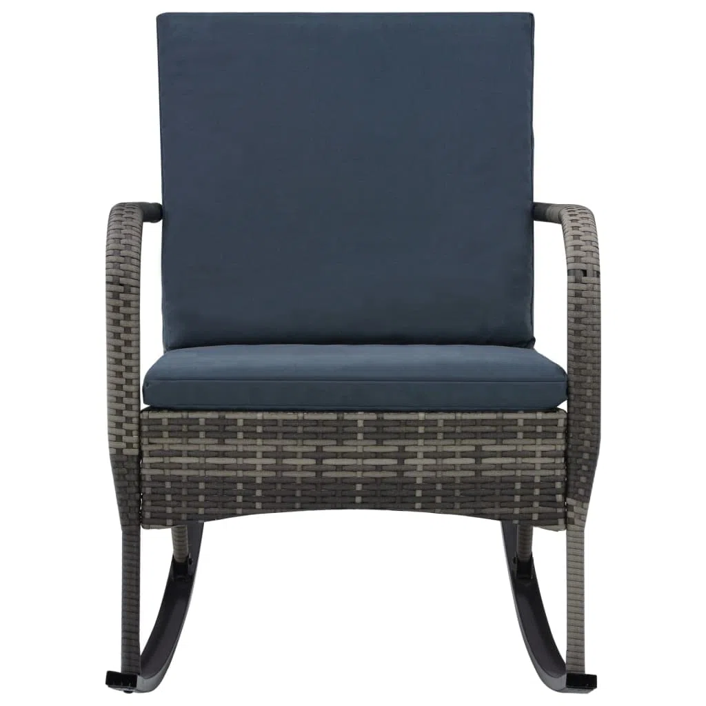 Chaise à Bascule de Jardin en Résine Tressée Anthracite - Fauteuil Rocking Chair Ergonomique avec Cadre en Acier et 2 Coussins Épais Amovibles Lavables pour Salon et Patio, 64x101x91 cm