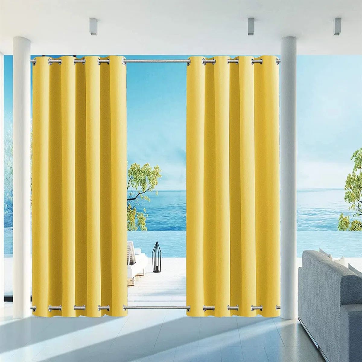 Revêtement extérieur imperméable avec œillets – 1 pièce jaune pour balcon, terrasse et terrasse – 254 x 305 cm, parfait pour protéger l'intimité et le soleil