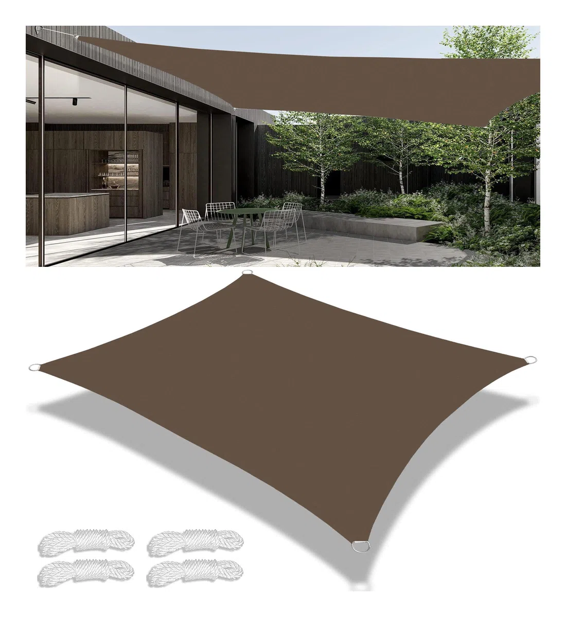 Voiles Ombrages Rectangulaire Imperméable Bache Ombrages Toiles D'ombrages Filet Ombrages Protection Solaire Polyester pour Jardins Balcons Terrasses avec Anneau D et Cordons Brun 4.5x10M