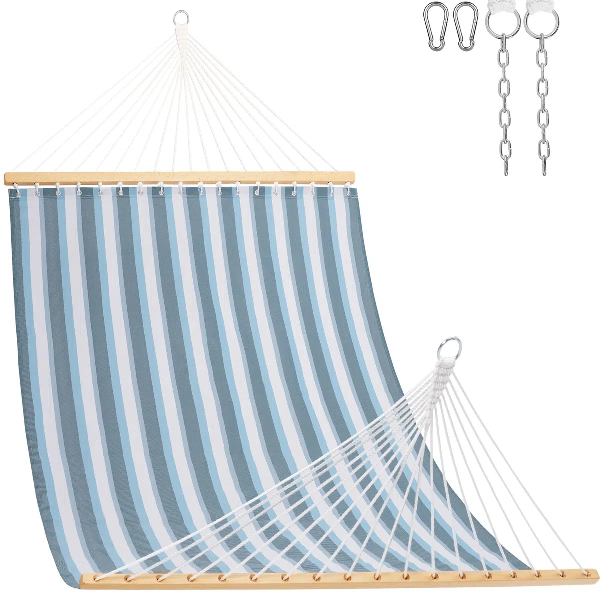 Lazy Daze Hammocks Hamac double à séchage rapide avec barre d'écartement pour 2 personnes avec chaînes pour extérieur, terrasse, piscine, jardin, plage, capacité de 204 kg, rayures bleues et blanches