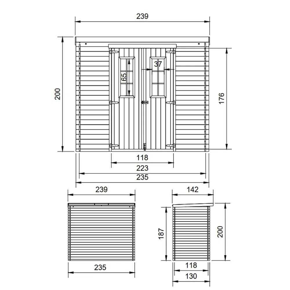 Abri de Jardin en Bois avec Sol TRAITÉ - Stockage extérieur l239xL142xH200cm/2.63 m2 - Petit abri à Outils, Local à vélos - TIMBELA M310C+M310G