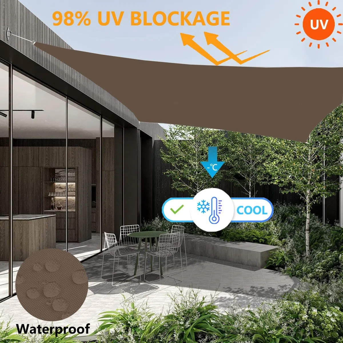 Voiles Ombrages Rectangulaire Imperméable Bache Ombrages Toiles D'ombrages Filet Ombrages Protection Solaire Polyester pour Jardins Balcons Terrasses avec Anneau D et Cordons Brun 4.5x10M