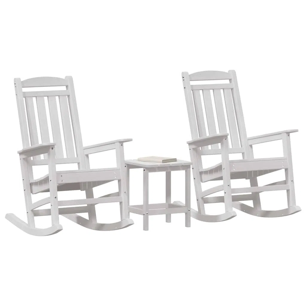 Lot de 2 Chaises à Bascule de Jardin en Polyéthylène Blanc, Rocking Chair Extérieur au Design Moderne et Minimaliste pour Terrasse, Patio et Balcon, Fauteuil de Détente, 92x70x108cm