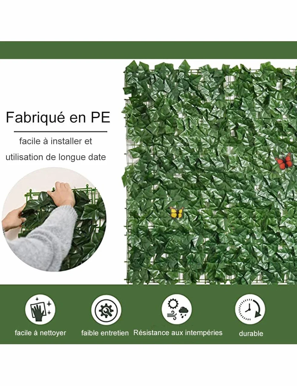 Treillis mural pour plantes artificielles – Clôture d'intimité pour verdure extérieure, clôture réaliste pour jardin, terrasse et balcon