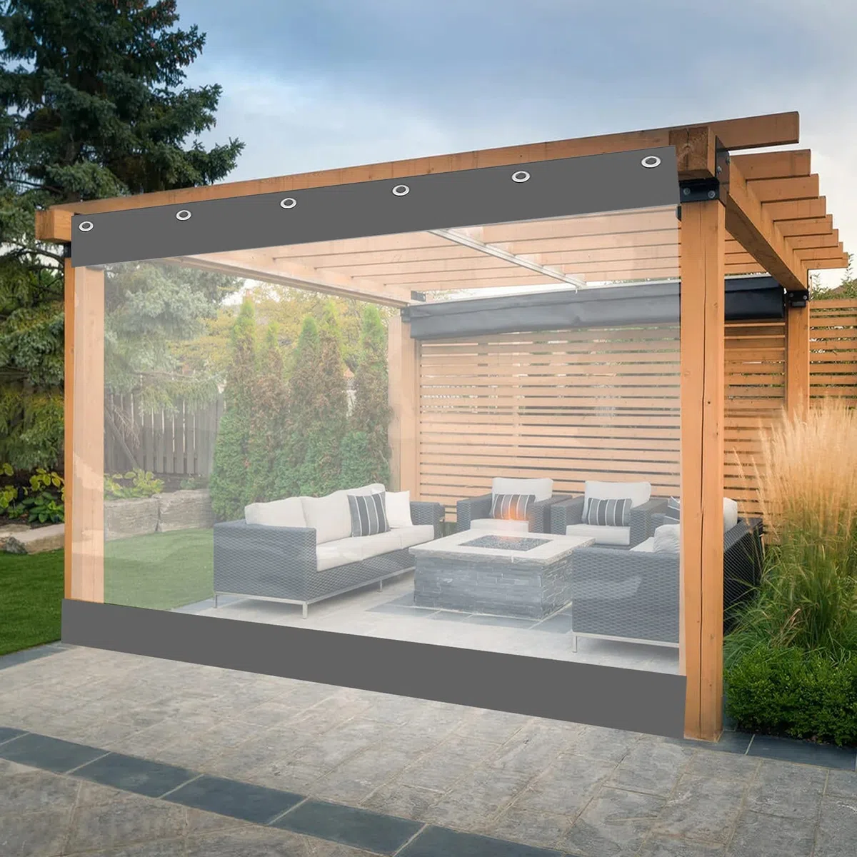 Auvent imperméable en PVC 3 x 2 m – 500 g/m² gris soleil e pour terrasse, tonnelle, pera et décoration de porche – Protection et design UV