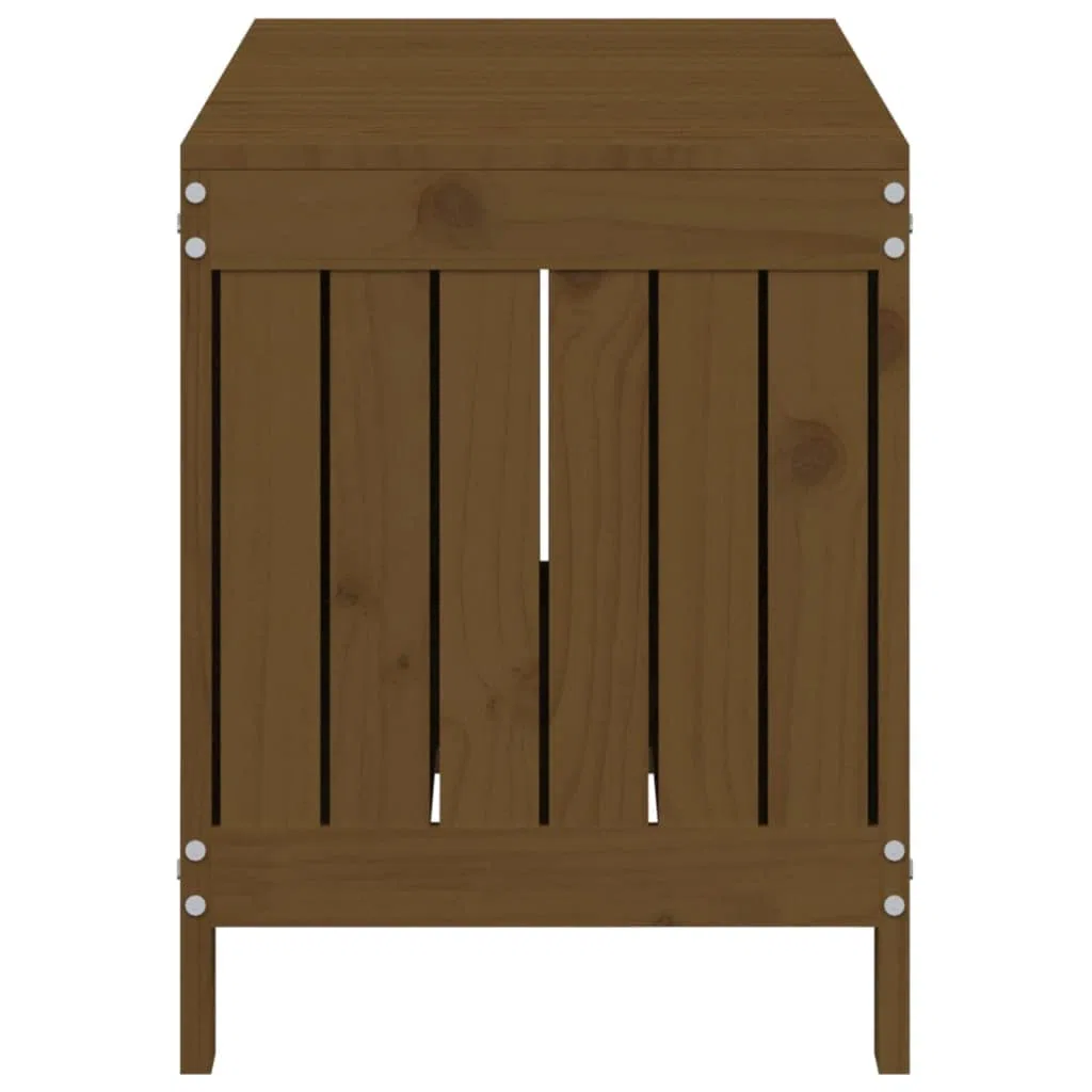 Coffre de jardin marron miel en pin massif 108 x 42,5 x 54 cm avec grand espace de rangement et vérin à gaz, résistant aux intempéries, pour balcon, terrasse, extérieur, boîte de rangement