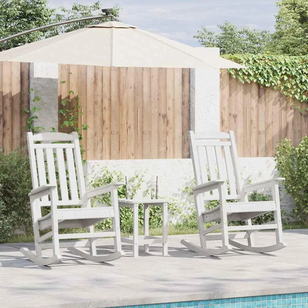 Lot de 2 Chaises à Bascule de Jardin en Polyéthylène Blanc, Rocking Chair Extérieur au Design Moderne et Minimaliste pour Terrasse, Patio et Balcon, Fauteuil de Détente, 92x70x108cm