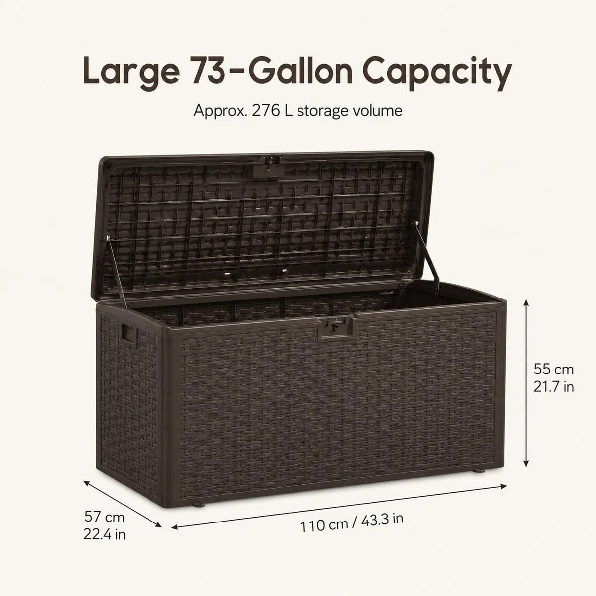 Coffre de Rangement Extérieur 73 Gallons Style Rotin