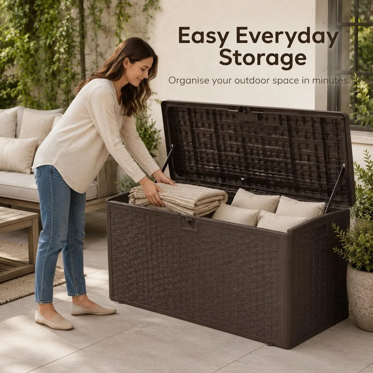Coffre de Rangement Extérieur 73 Gallons Style Rotin