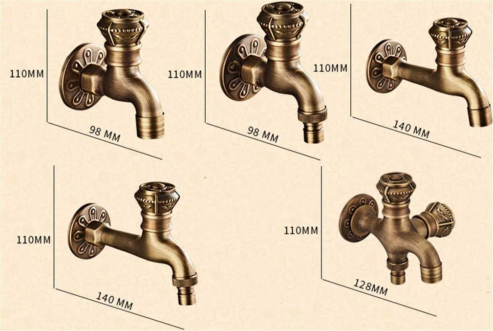 Robinet Bibcock mural en laiton antique pour salle de bain et jardin Utilisation extérieure