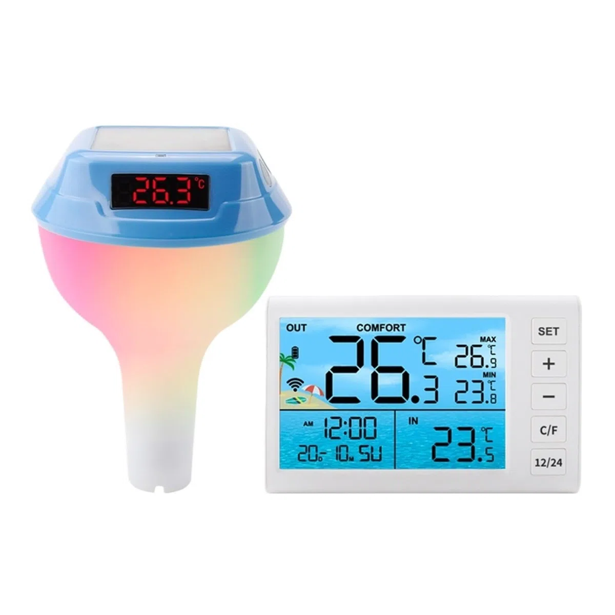 ThermomèTre De Piscine Thermomètre De Piscine Intelligent À Énergie Solaire avec Jauge Numérique À LED Facile à Utiliser(Blue)
