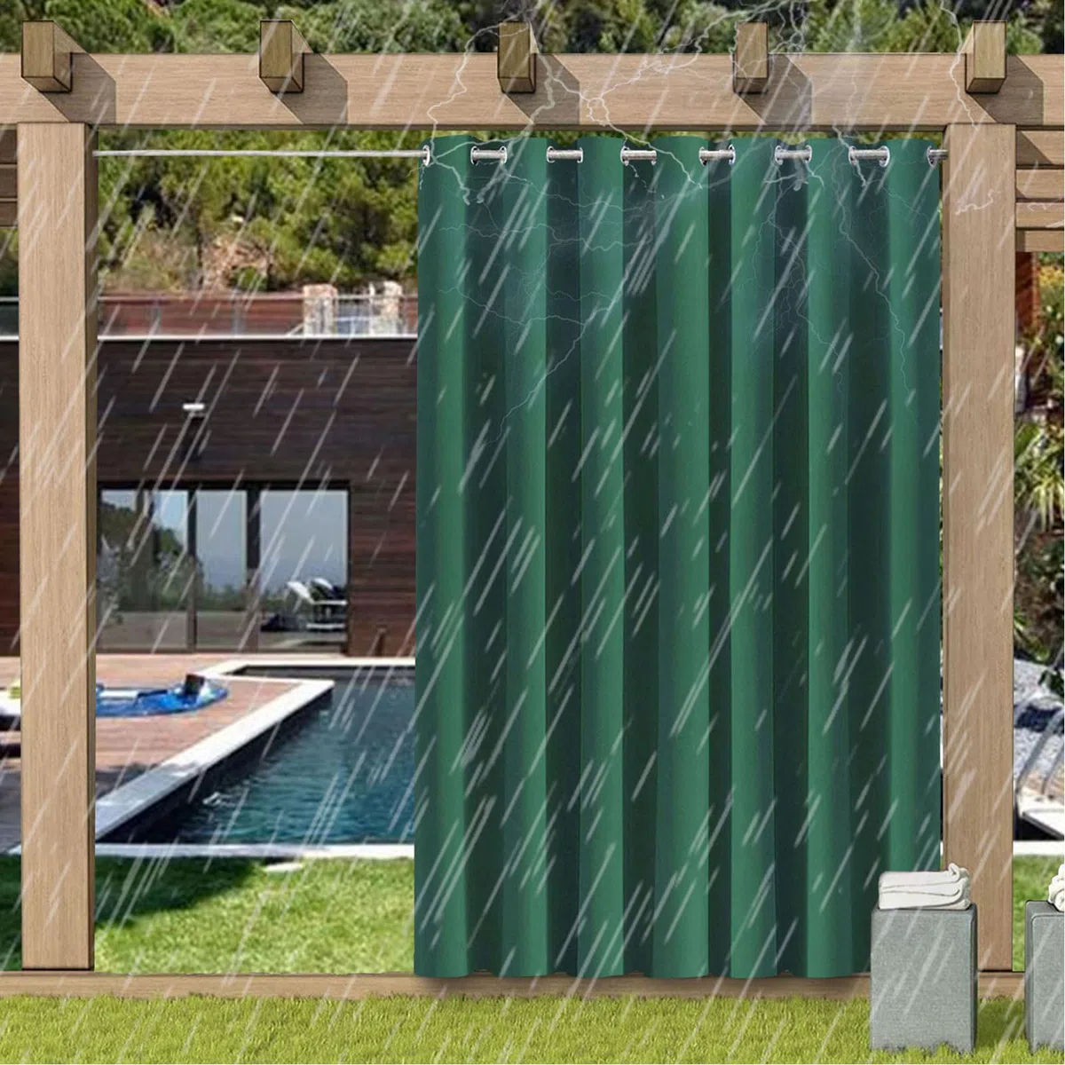 Heavy-Du Panneaux de terrasse imperméables pour extérieur/intérieur avec œillets, 213 cm x 275 cm – Résistant aux intempéries et au soleil – Pour jardin et décoration – Vert foncé