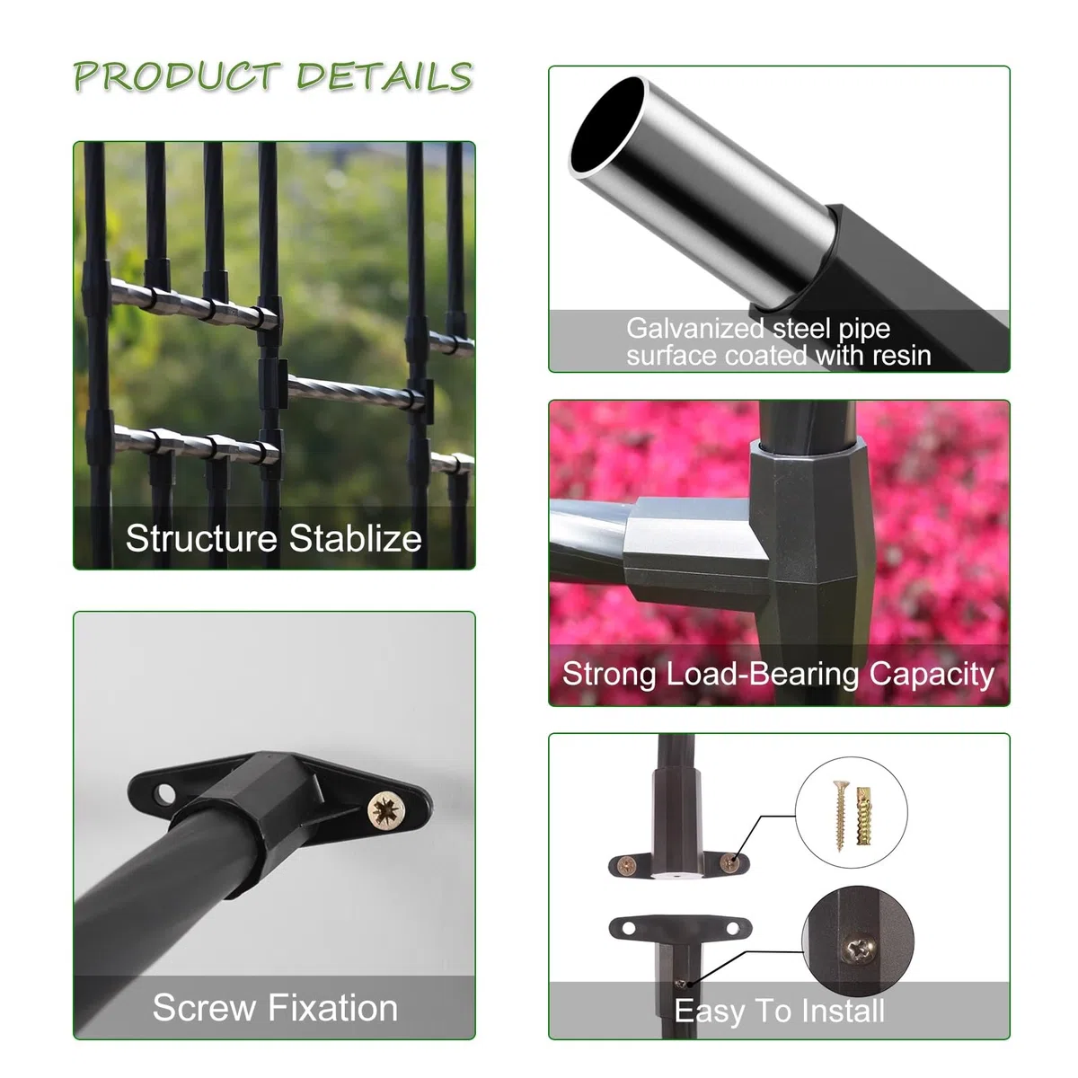 Treillis de jardin en métal noir pour plantes grimpantes Support de plante arqué en acier pour fleurs et vignes Support demi-latéral (0,6 x 4,3 x 2,9 m) Support extérieur durable
