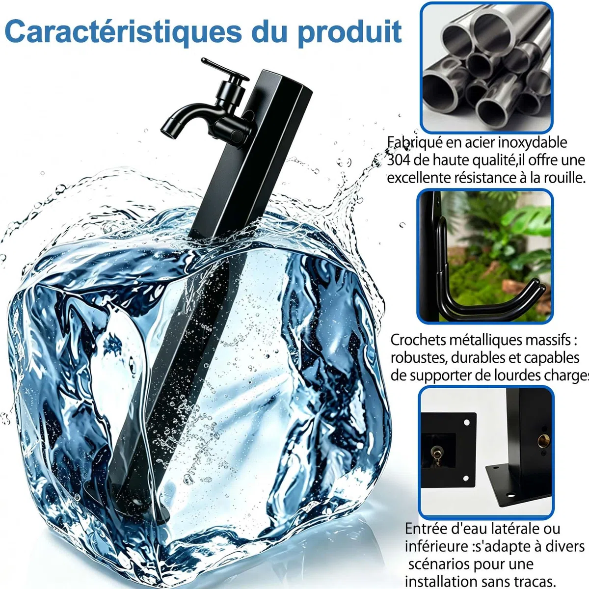 Colonne D'eau Extérieure En Acier Inoxydable, Robinet Exterieur Jardin, Distributeur D'eau En Acier Inoxydable,Générique Colonne A Eau,En Acier Inoxydable 304,Pour Irrigation Et Lavage