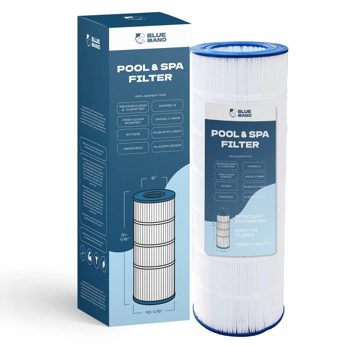 Blue Mano Cartouches de filtre de piscine de rechange pour Pentair Clean and Clear 150, Posi-Clear PCRP150, R173216, 59054300, PAP150-4, Unicel C-9415, Filbur FC-0687, Aladdin 25005