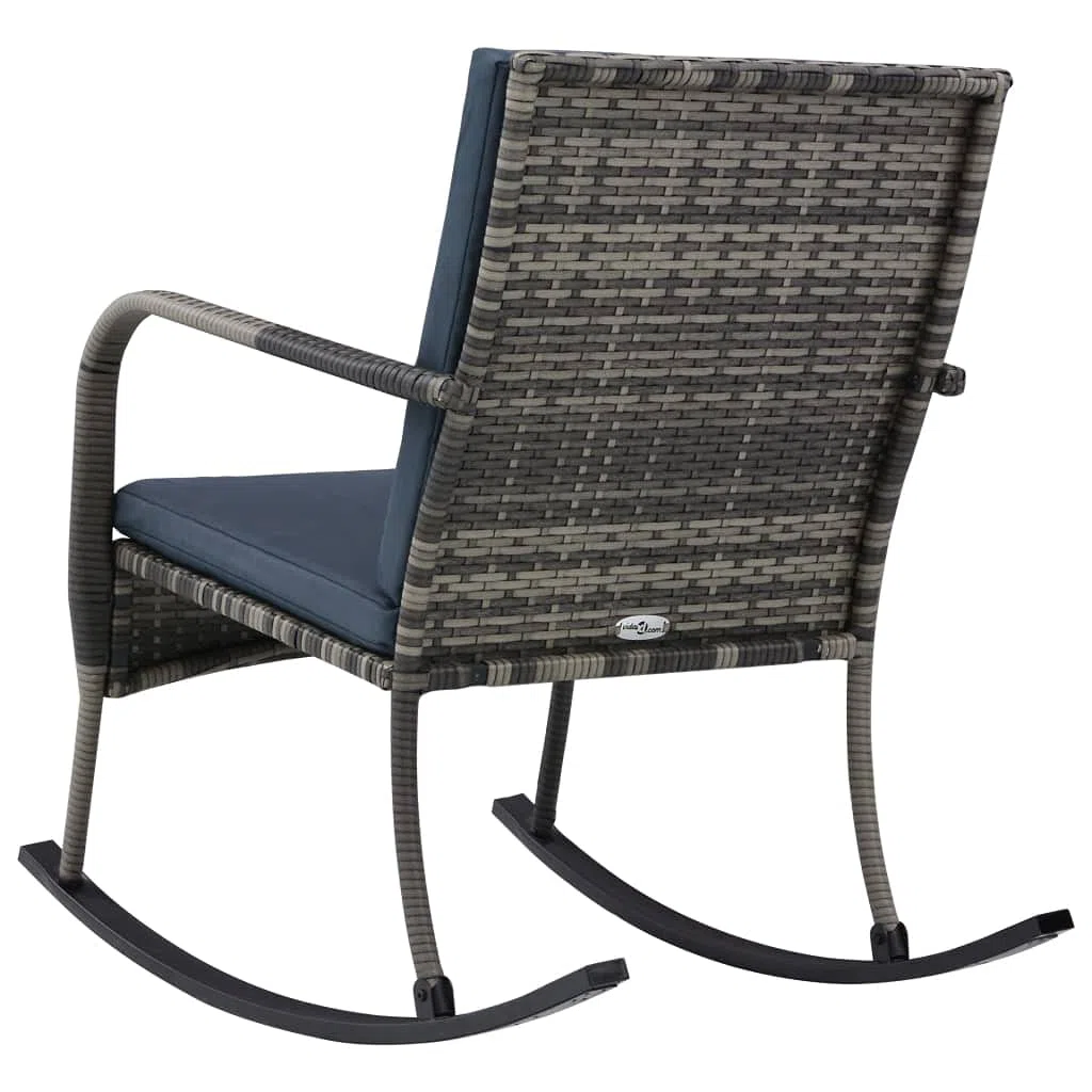 Chaise à Bascule de Jardin en Résine Tressée Anthracite - Fauteuil Rocking Chair Ergonomique avec Cadre en Acier et 2 Coussins Épais Amovibles Lavables pour Salon et Patio, 64x101x91 cm
