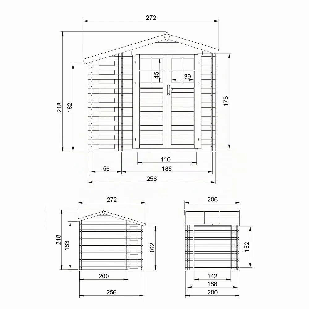 Abri de Jardin en Bois et Range bûches extérieur - Porte verrouillable de Haute qualité - Stockage extérieur I206xL272xH218 cm/ 3,53 + 0,97 m2 Petit abri à Outils, Local à vélos TIMBELA M386F