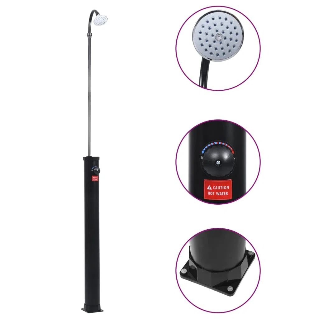 Douche Solaire de Jardin Noir 215 cm 8 L, Douche de Jardin pour Camping, Jardin, Piscine, Extérieure