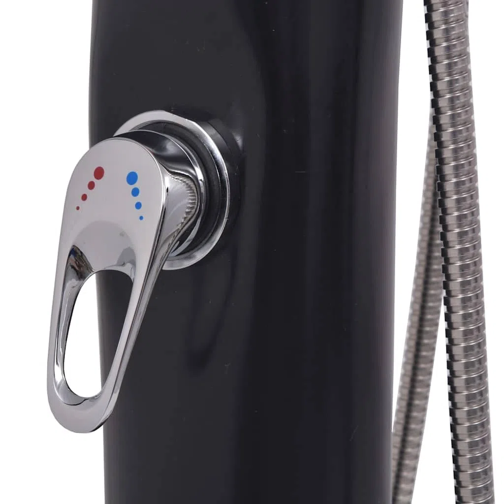 Douche Solaire 8 L PVC Acier Noir adaptée pour Jardin Piscine Spa Bassin Chauffage extérieur avec Pomme de Douche Flexible et Fixation Solide pour Une Utilisation Pratique en Plein air