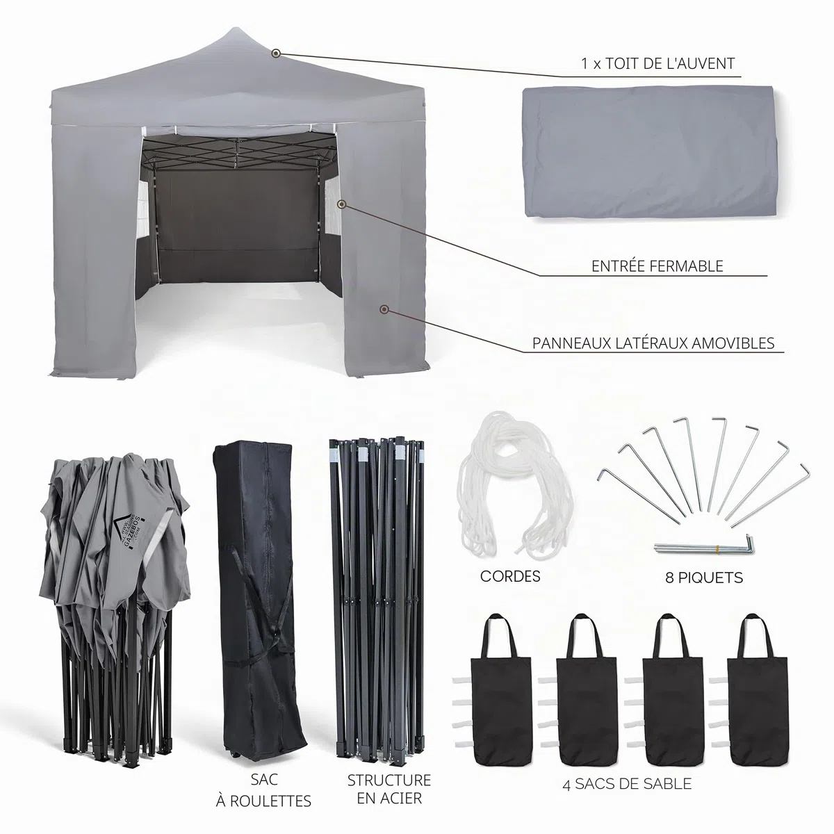 All Seasons Gazebos - Tonnelle Pop-up 3x6m entièrement imperméable avec 4 parois latérales Premium - Gris métallisé