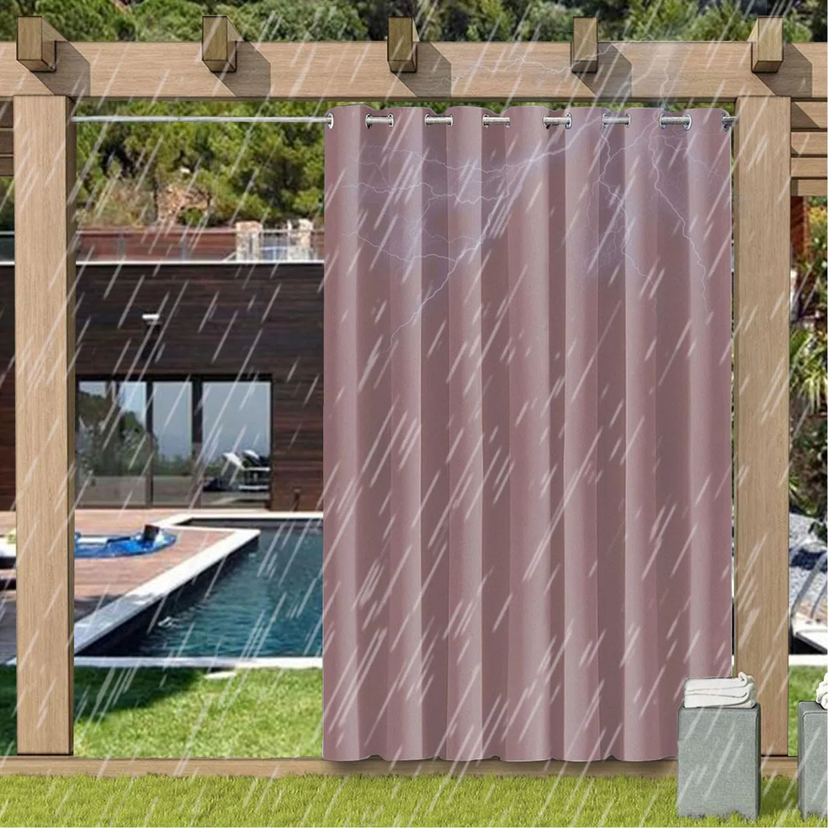 Rideaux occultants imperméables et résistants aux intempéries pour intérieur/extérieur avec œillets, 1 panneau de 213 cm x 275 cm, parfaits pour la protection de l'intimité et du soleil