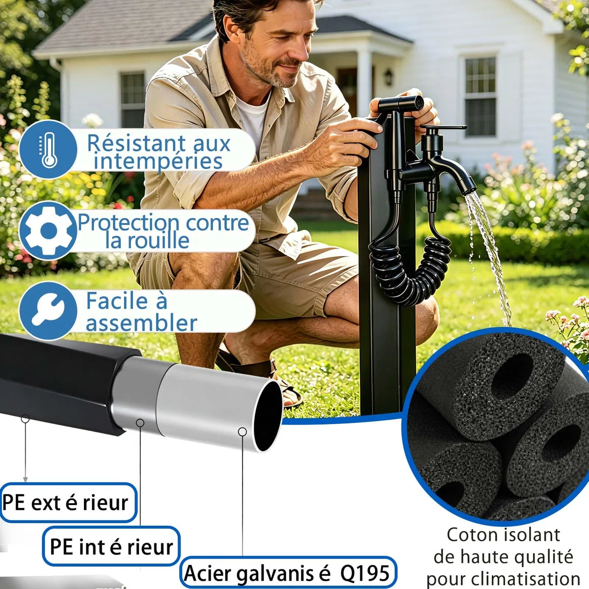Colonne D'eau Extérieure En Acier Inoxydable, Robinet Exterieur Jardin, Distributeur D'eau En Acier Inoxydable,Générique Colonne A Eau,En Acier Inoxydable 304,Pour Irrigation Et Lavage