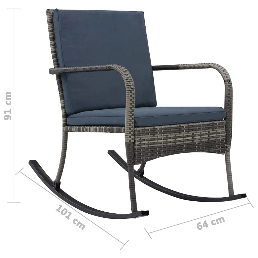 Chaise à Bascule de Jardin en Résine Tressée Anthracite - Fauteuil Rocking Chair Ergonomique avec Cadre en Acier et 2 Coussins Épais Amovibles Lavables pour Salon et Patio, 64x101x91 cm
