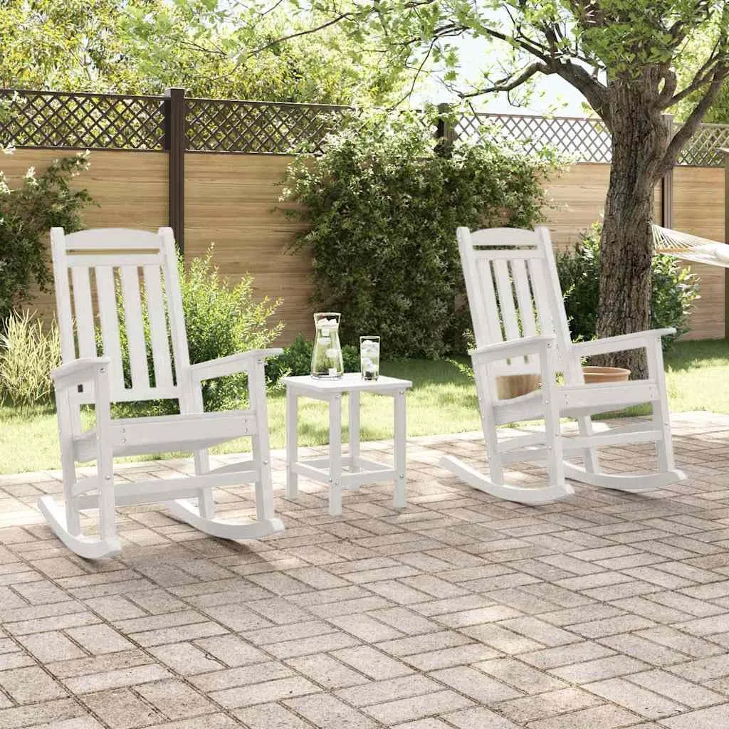 Lot de 2 Chaises à Bascule de Jardin en Polyéthylène Blanc, Rocking Chair Extérieur au Design Moderne et Minimaliste pour Terrasse, Patio et Balcon, Fauteuil de Détente, 92x70x108cm