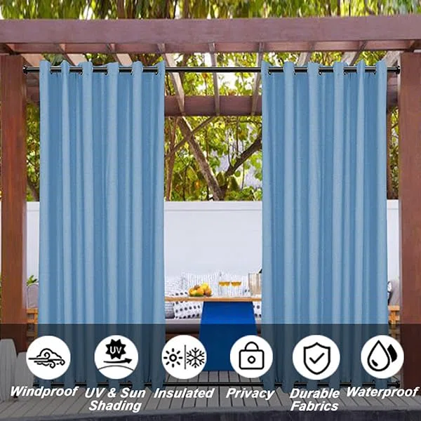 Rideaux thermiques imperméables et coupe-vent avec œillets, bleu clair, 120 x 120 cm, 1 panneau, idéal pour l'intimité, protection du soleil et utilisation en extérieur