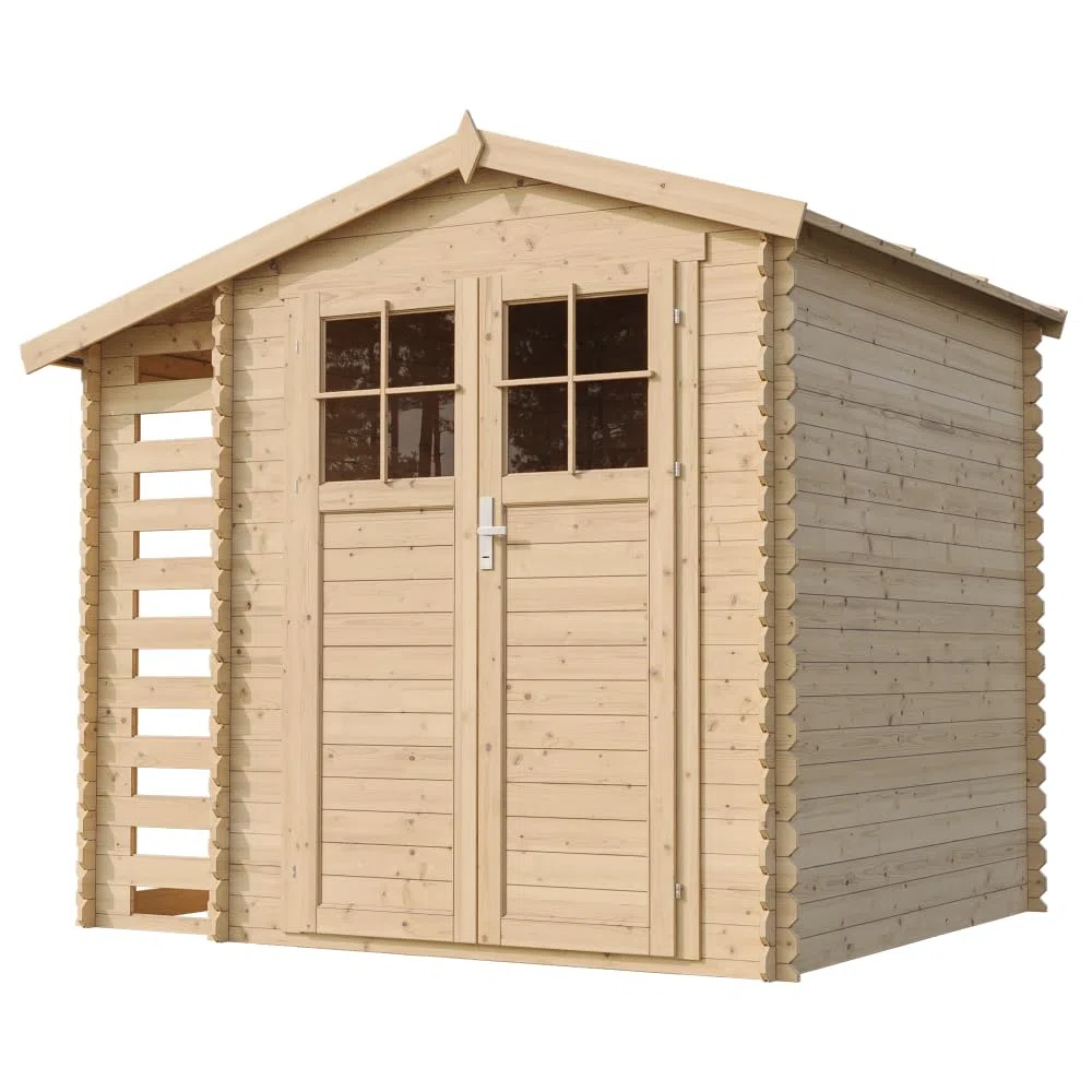 Abri de Jardin en Bois et Range bûches extérieur - Porte verrouillable de Haute qualité - Stockage extérieur I206xL272xH218 cm/ 3,53 + 0,97 m2 Petit abri à Outils, Local à vélos TIMBELA M386F